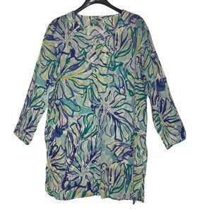 Lilly Pulitzer Oasis Tunic Coverup Coral Pattern Sz XL Cotton Sheer Vacation